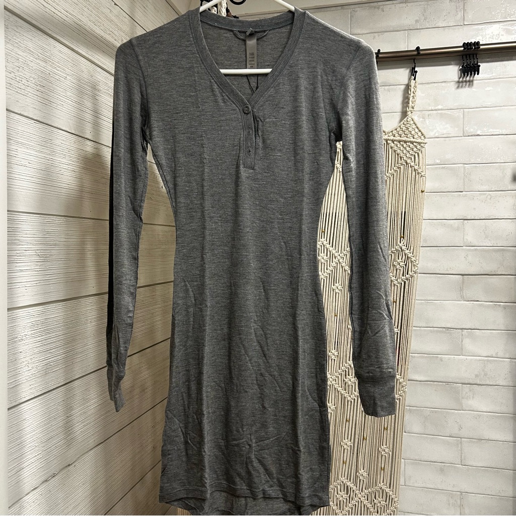 Nwt Skims Sleep Henley Sleep Shirt Dress Heather Gray Xxs